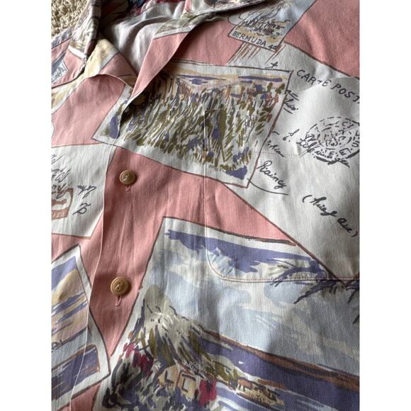 Vintage Polo Ralph Lauren M Salmon Coastal Hawaiian Cotton Button Down Shirt - Picture 4 of 7